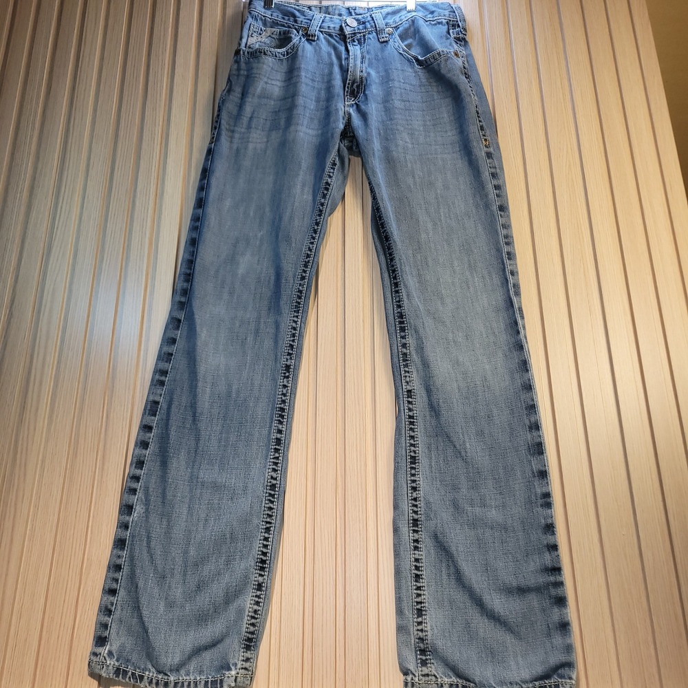 Ariat Denim Mens Straight Leg Jeans Blue Medium Wash 31x36  Contrast Stitch